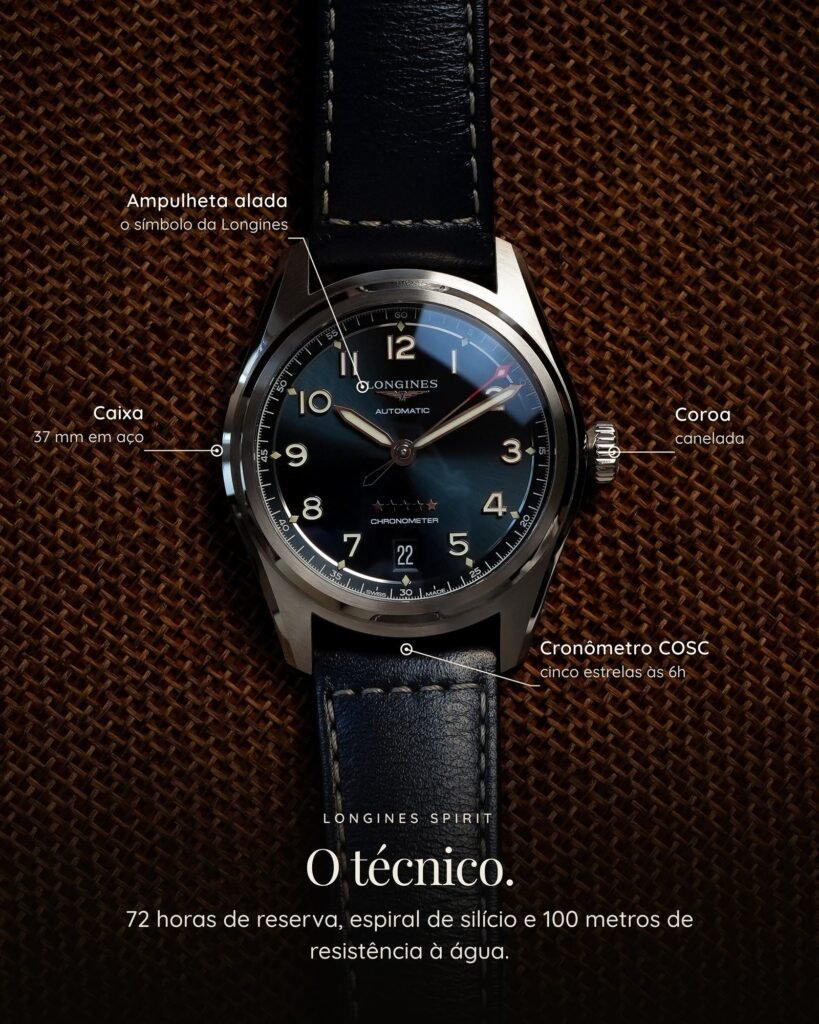 Longines Spirit 37 mm azul L3.410.4.93.0 visto de frente