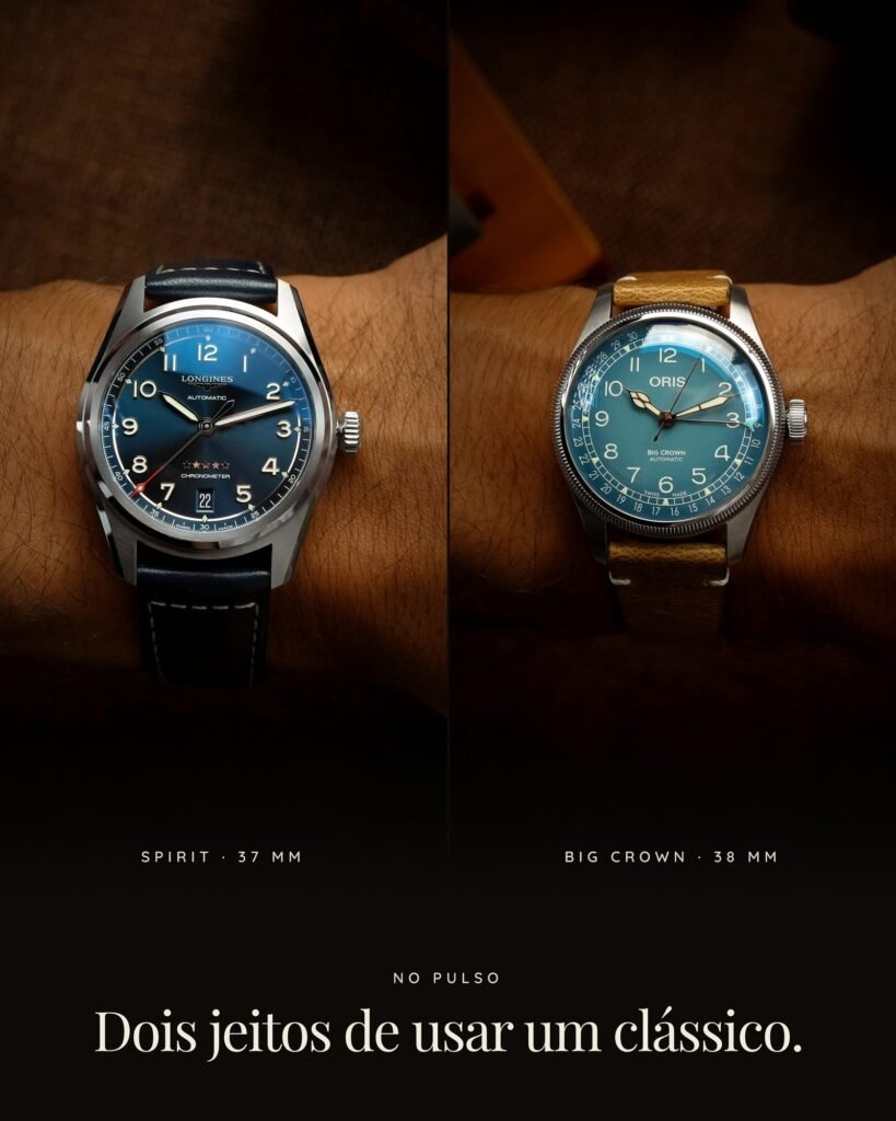 Longines Spirit L3.410.4.93.0 e Oris Big Crown 01 754 7779 4065-Set no pulso
