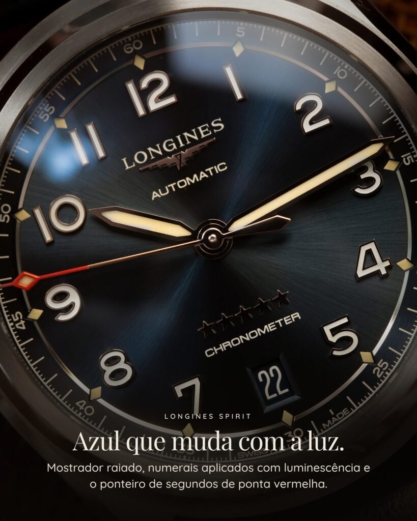 Mostrador azul raiado do Longines Spirit L3.410.4.93.0