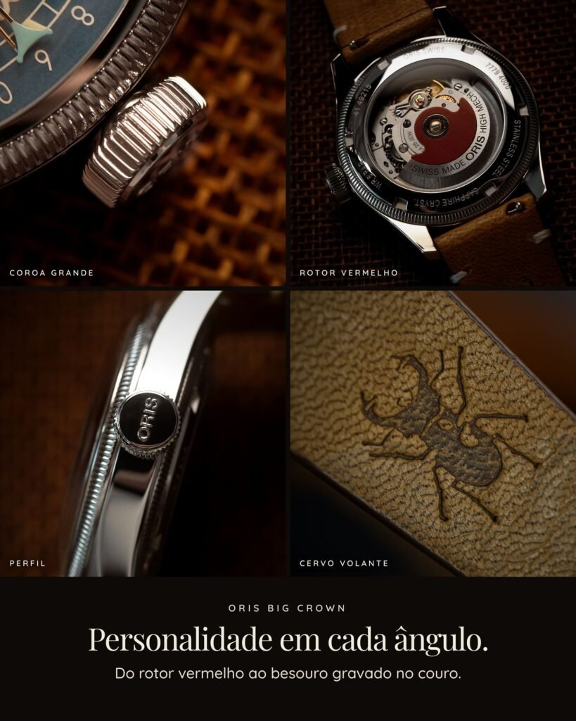 Rotor vermelho e besouro gravado no Oris Big Crown Cervo Volante 01 754 7779 4065-Set